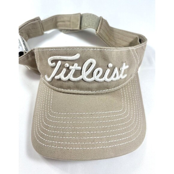 Titleist Pro V1 Visor Hat White Lettering Adjustable Golf Cap Brown Tan Khaki - Picture 2 of 9